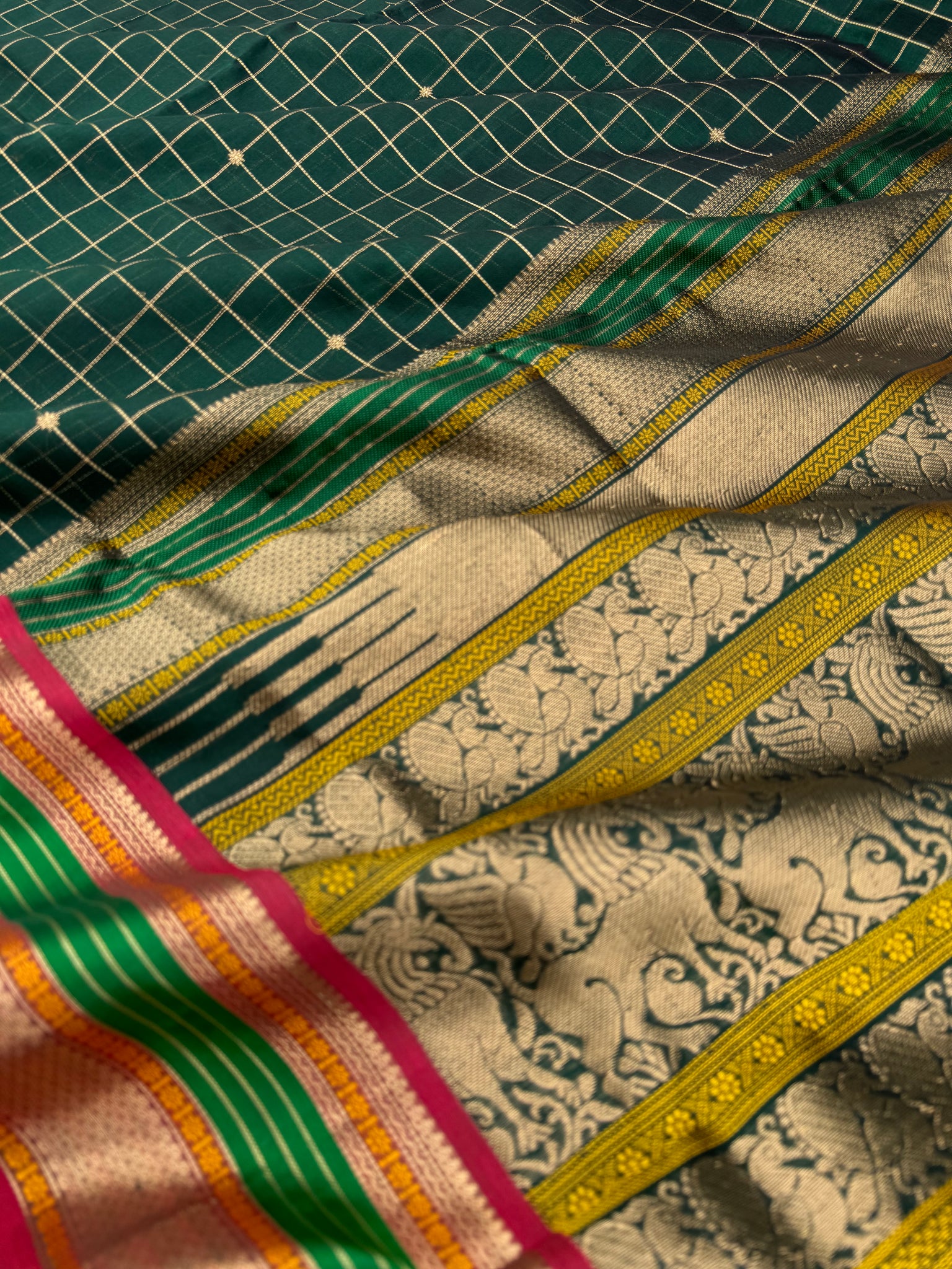 Zari Kissed Silk Cotton - deep dark meenakshi green muthu kattam