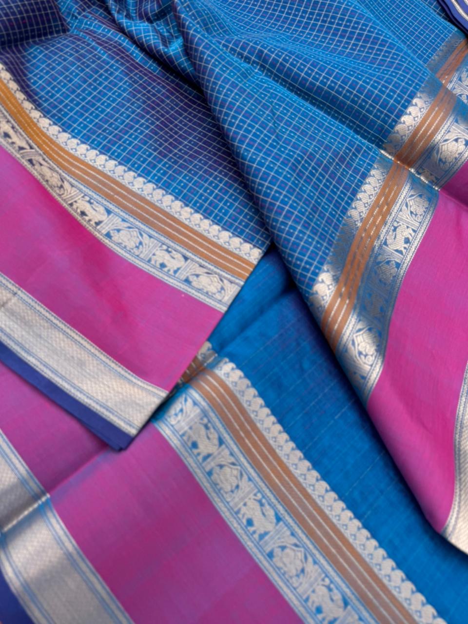 Woven Motifs Silk Cotton - burnt blue lakshadeepam