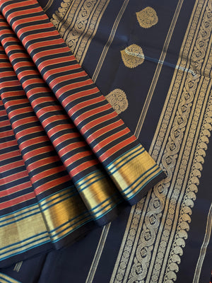 Vari - Stripes woven Kanchivaram | rust and black