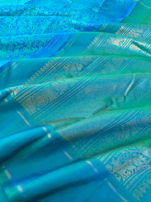 Diwali Edits - Kanchivaram For All Occasions - a stunning anandha blue on blue vanasingaram body with gold zari woven pallu