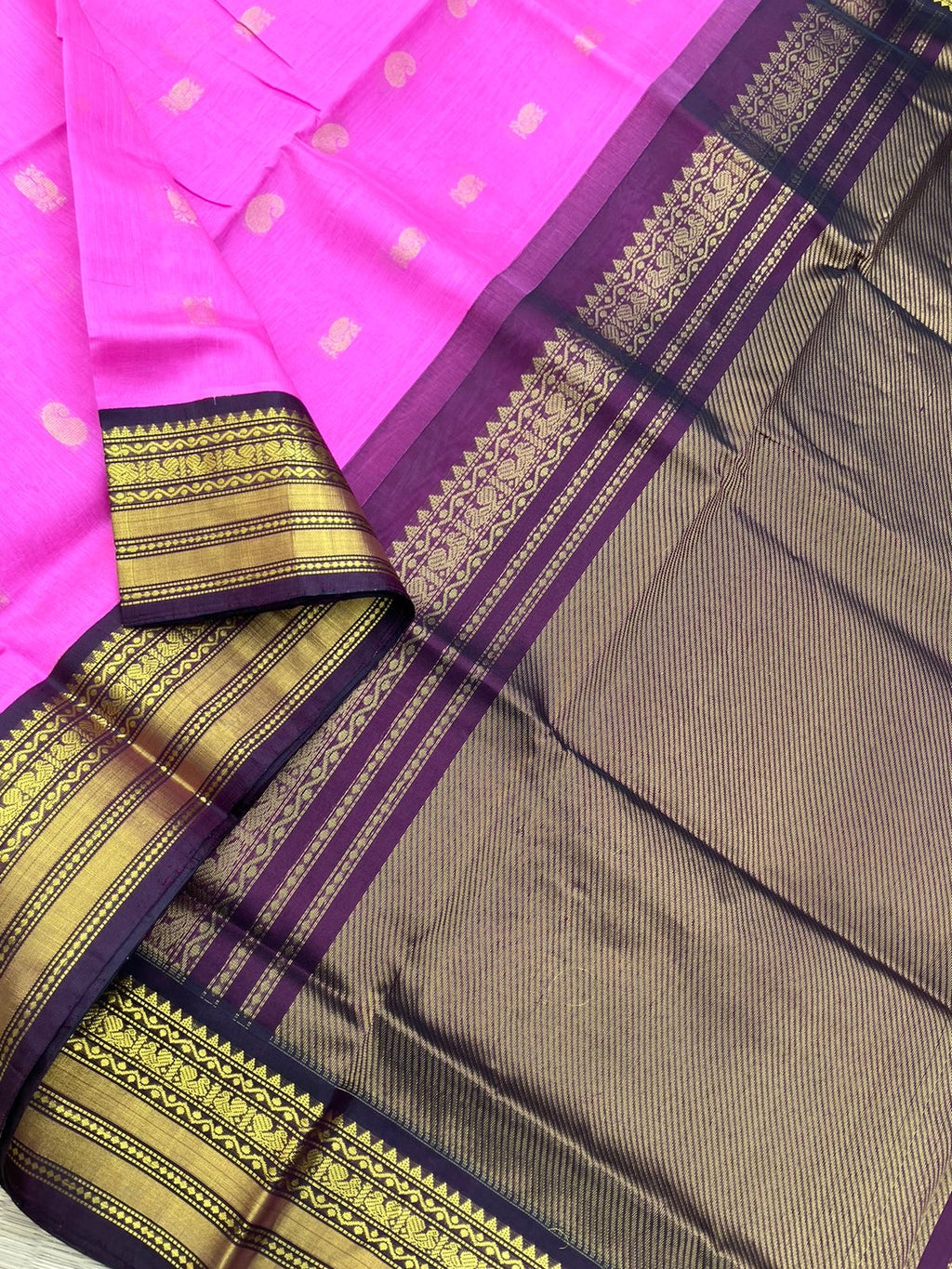 Korvai Silk Cottons -candy pink and burgundy