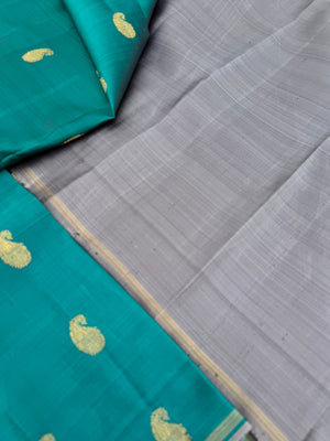 Kanchivaram Trunk - a stunning mettalic green and grey with paisley woven buttas