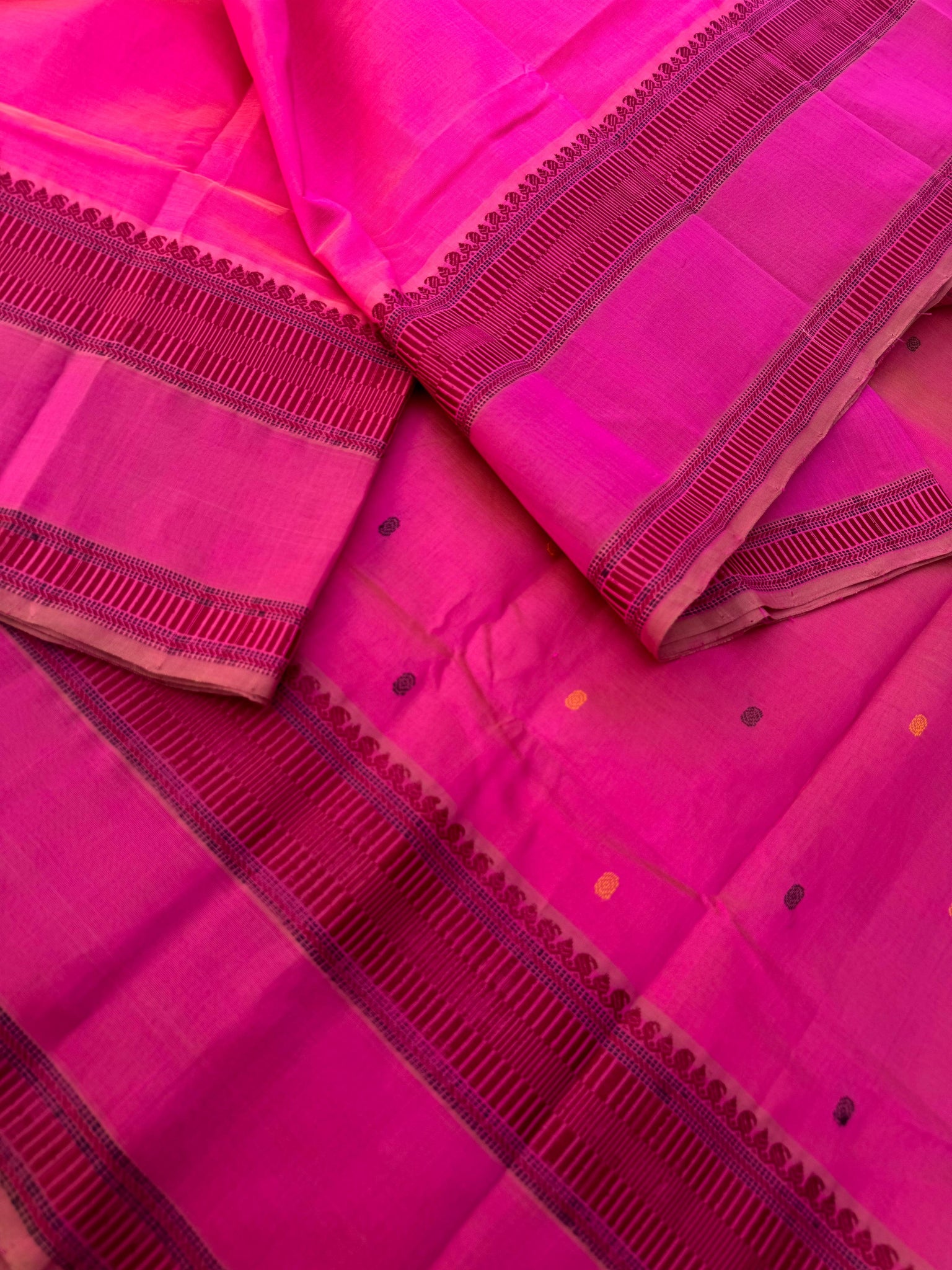 Woven Motifs Silk Cotton - candy pink with buttas woven blouse