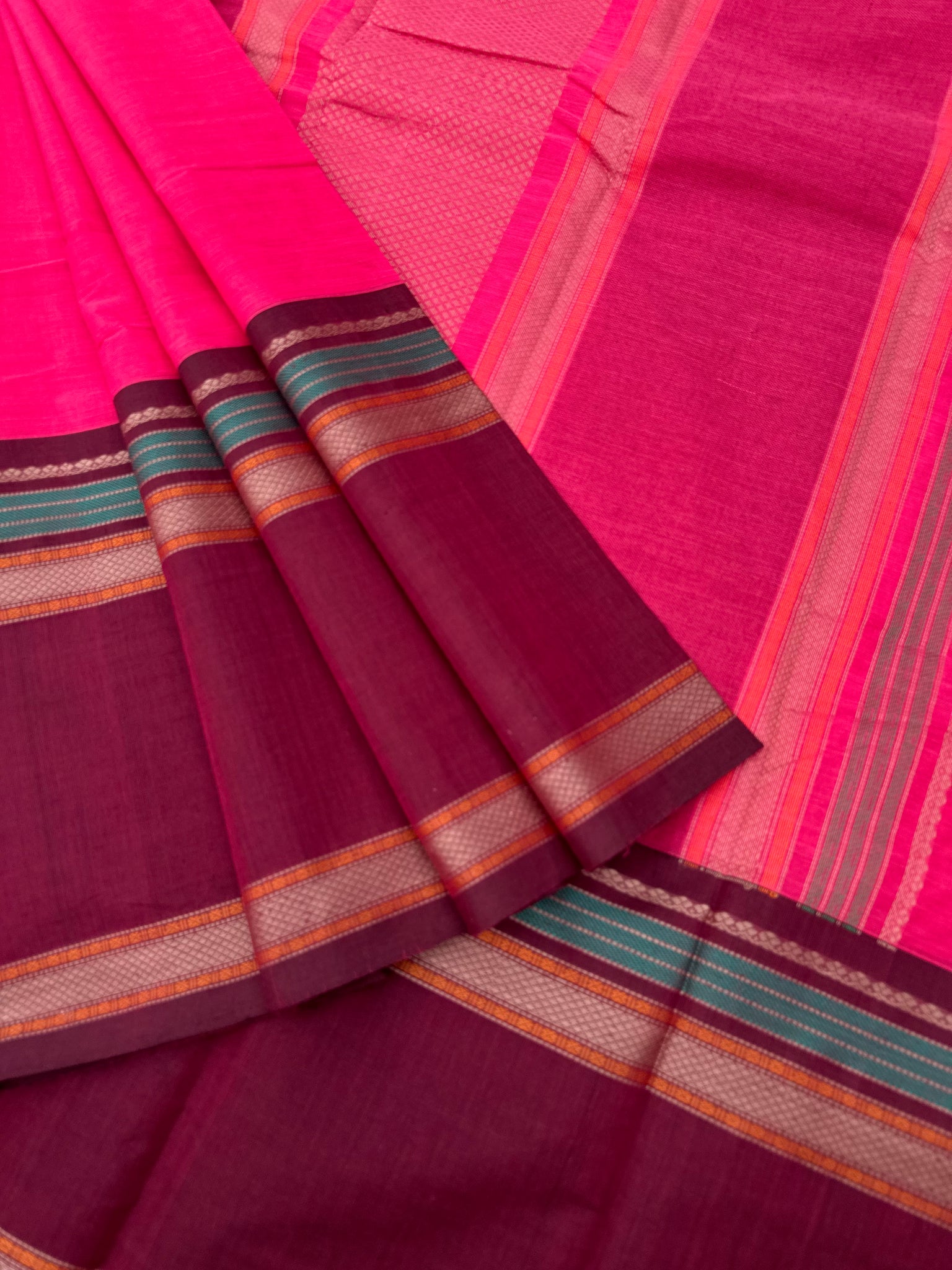 Mangalavastaram - pink and burgundy kalakshtera style cotton