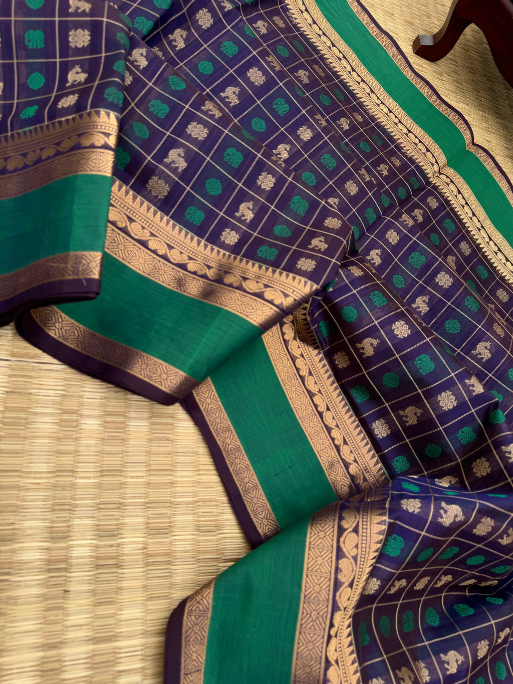 Woven Motifs Silk Cotton - deep navy blue 1000 buttas