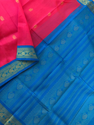 Margazhi Vibrs on Korvai Silk Cotton - pink and sulphate blue