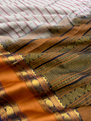 Woven Motifs Silk Cotton - dusky off white greyish tone veldhari with rudurakasham woven retta pett borders