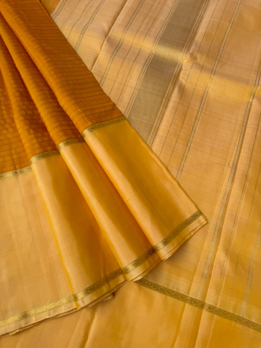 Pastel Ragas on Kanchivaram - deep mustard kattam borders with creamy ...
