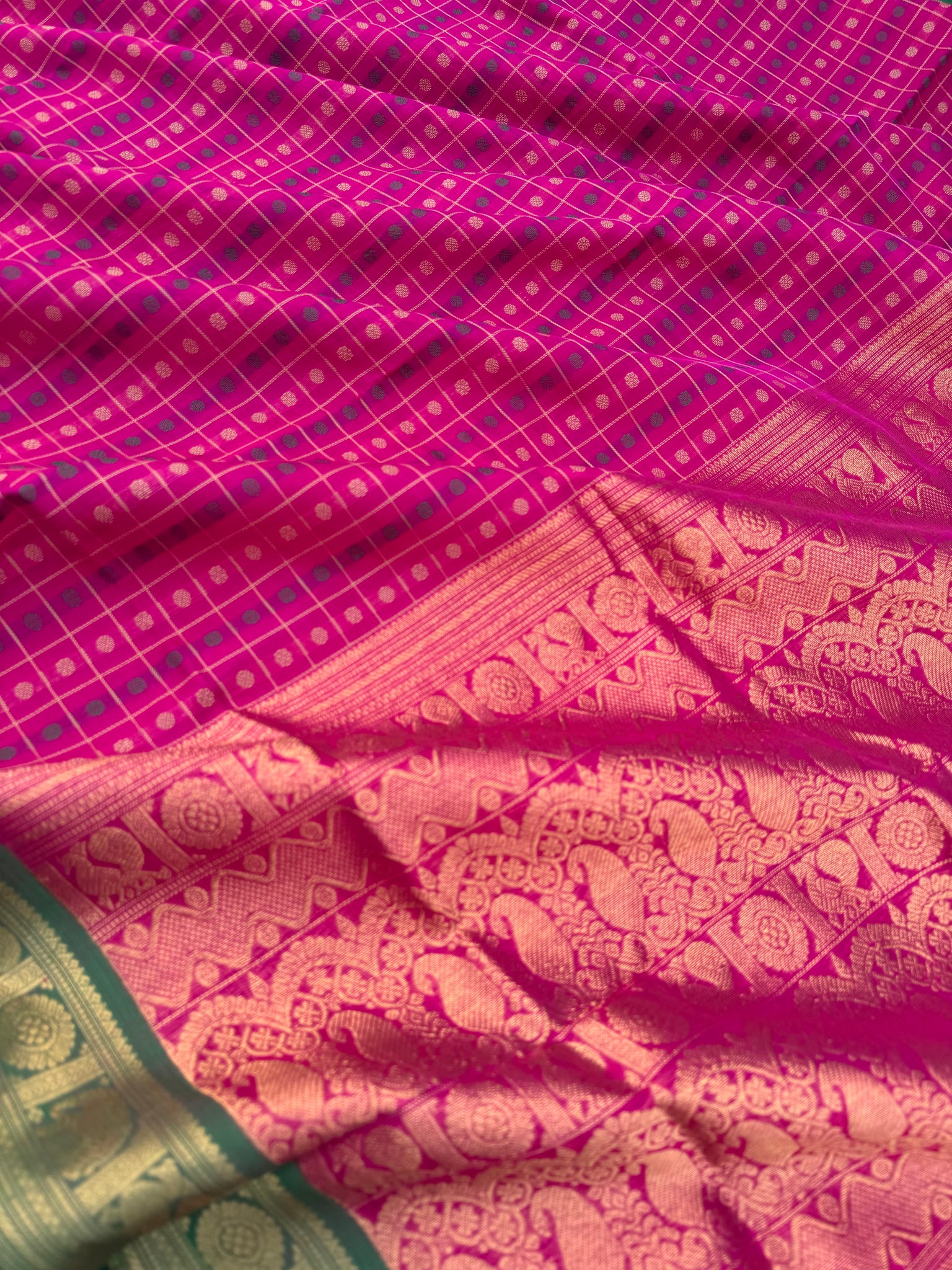 Woven Motifs Silk Cotton - deep pink 1000 kamalam buttas for people who love small borders