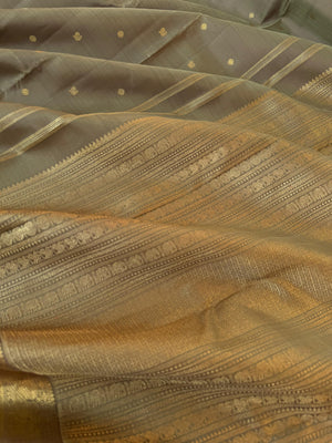 Molten Metallic Kanchivaram - Limited Edition | stunning metallic brass and gold with such intricate pallu on elephant annapakshi and yali woven borders