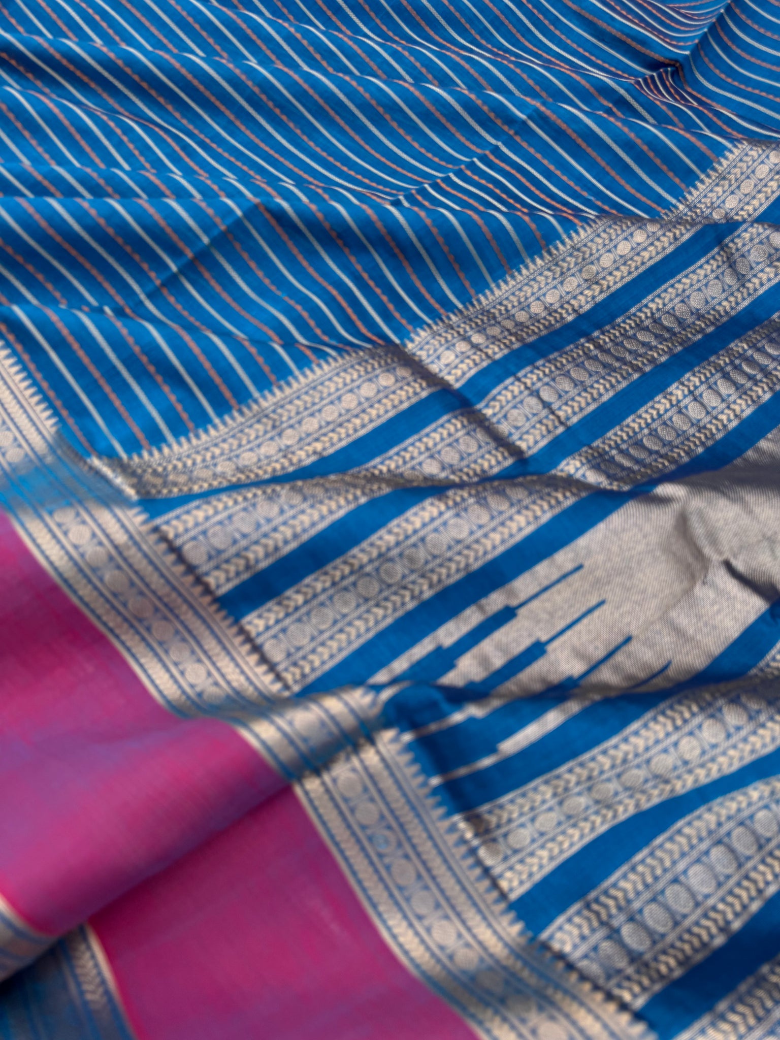Woven Motifs Silk Cotton - a stunning burnt blue veldhari