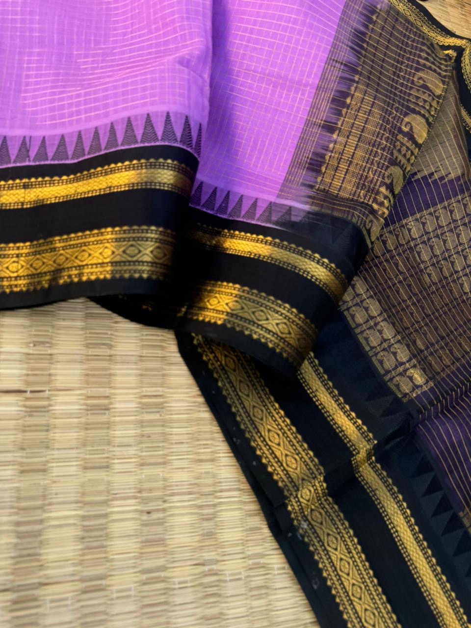 Korvai Silk Cottons -blackcurrant body and black borders