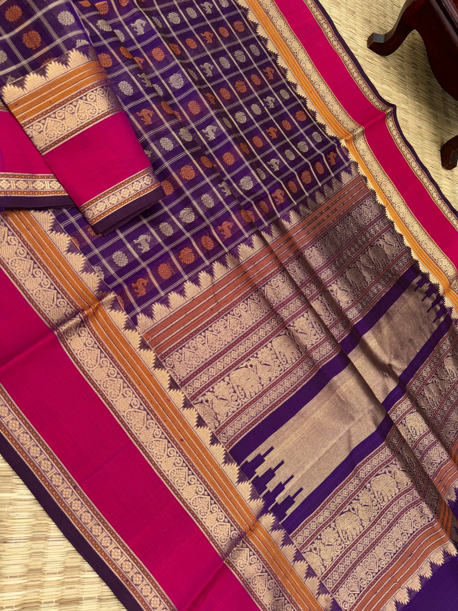 Woven Motifs Silk Cotton - deep dark purple 1000 buttas