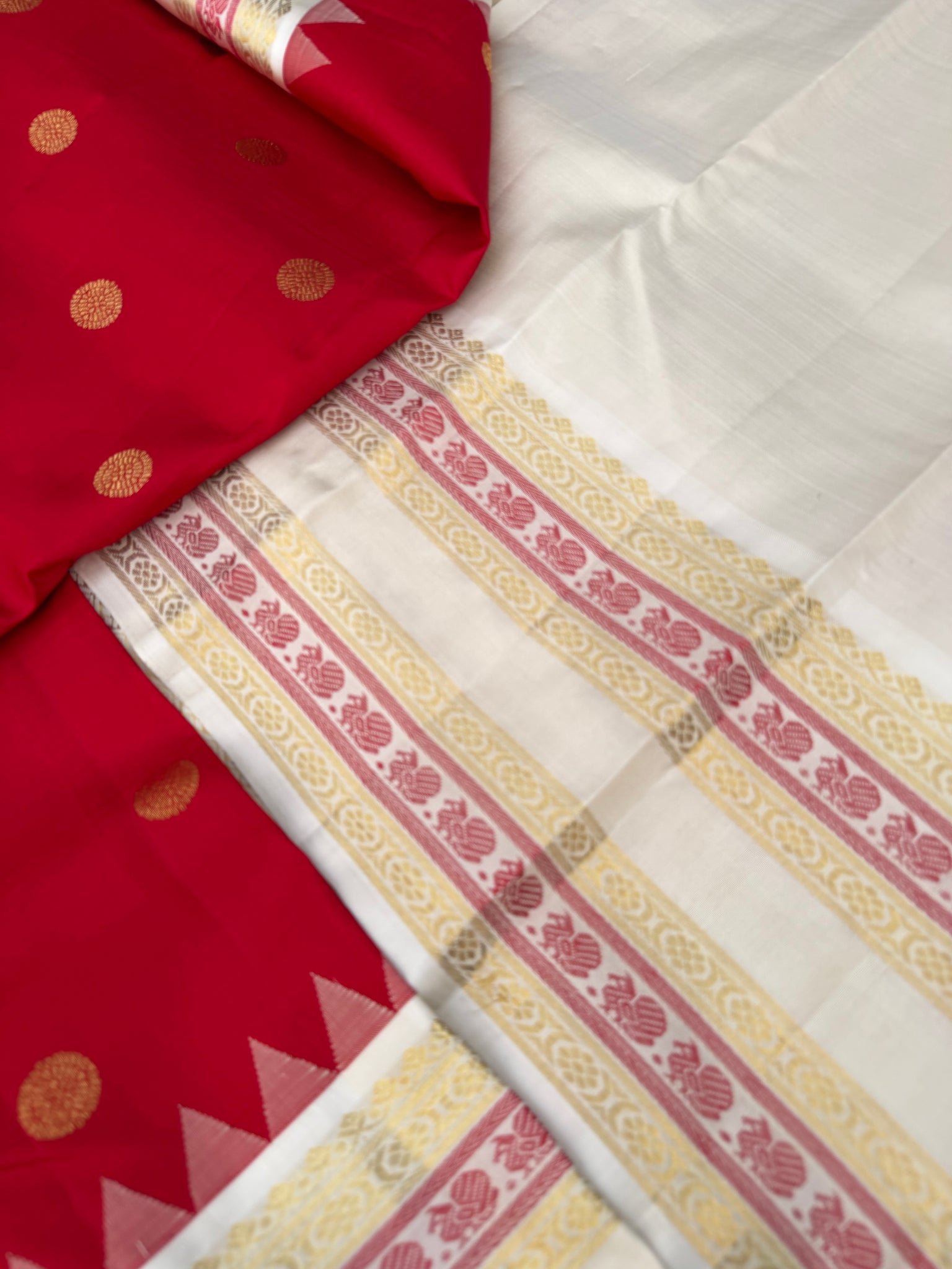 Vintage Ragas on Kanchivarams - Gorgeous deep cherry red and off white ...