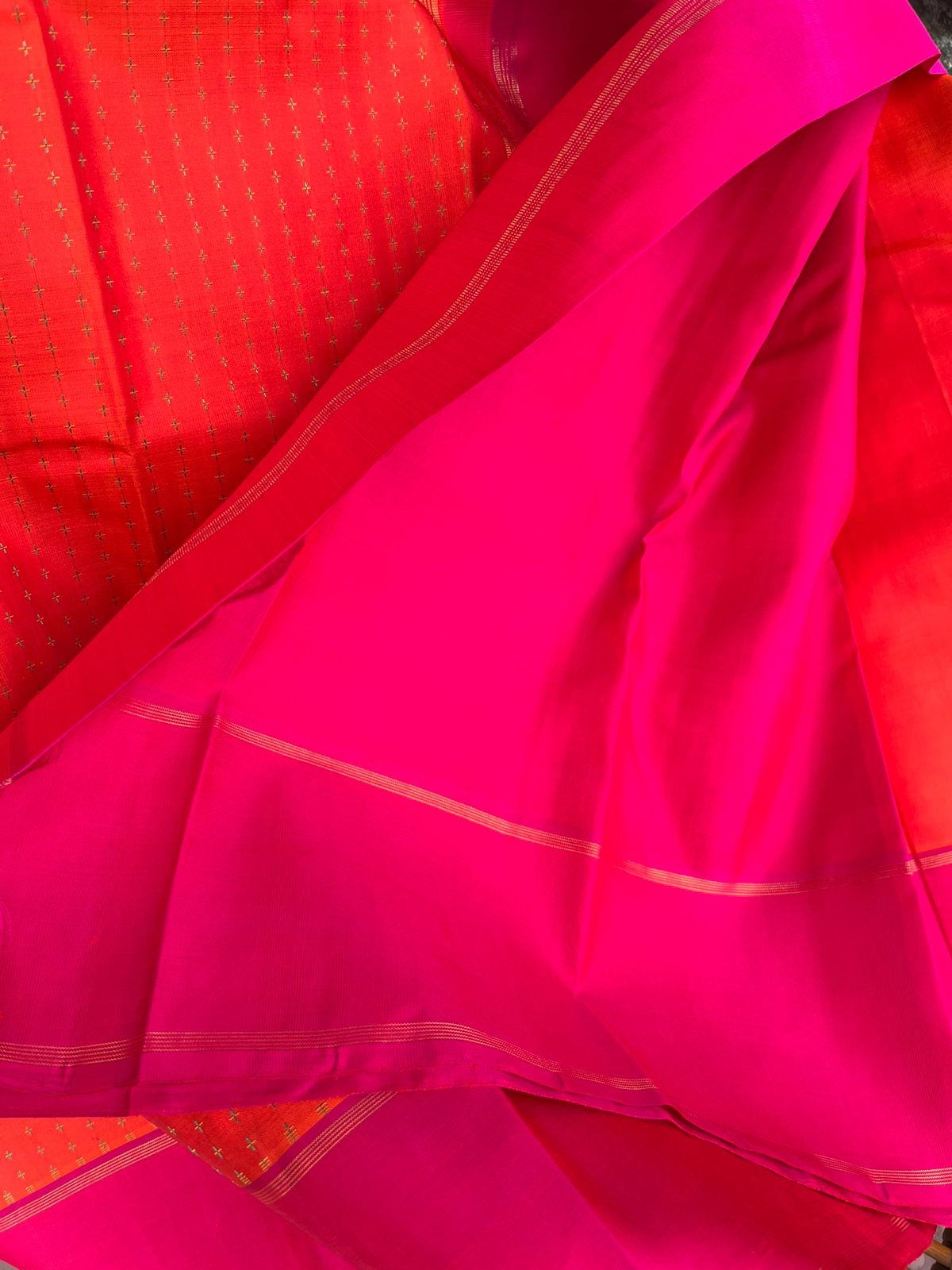 Meenakshi - Heirloom Kanchivaram - most beautiful orange and pink pluse buttas