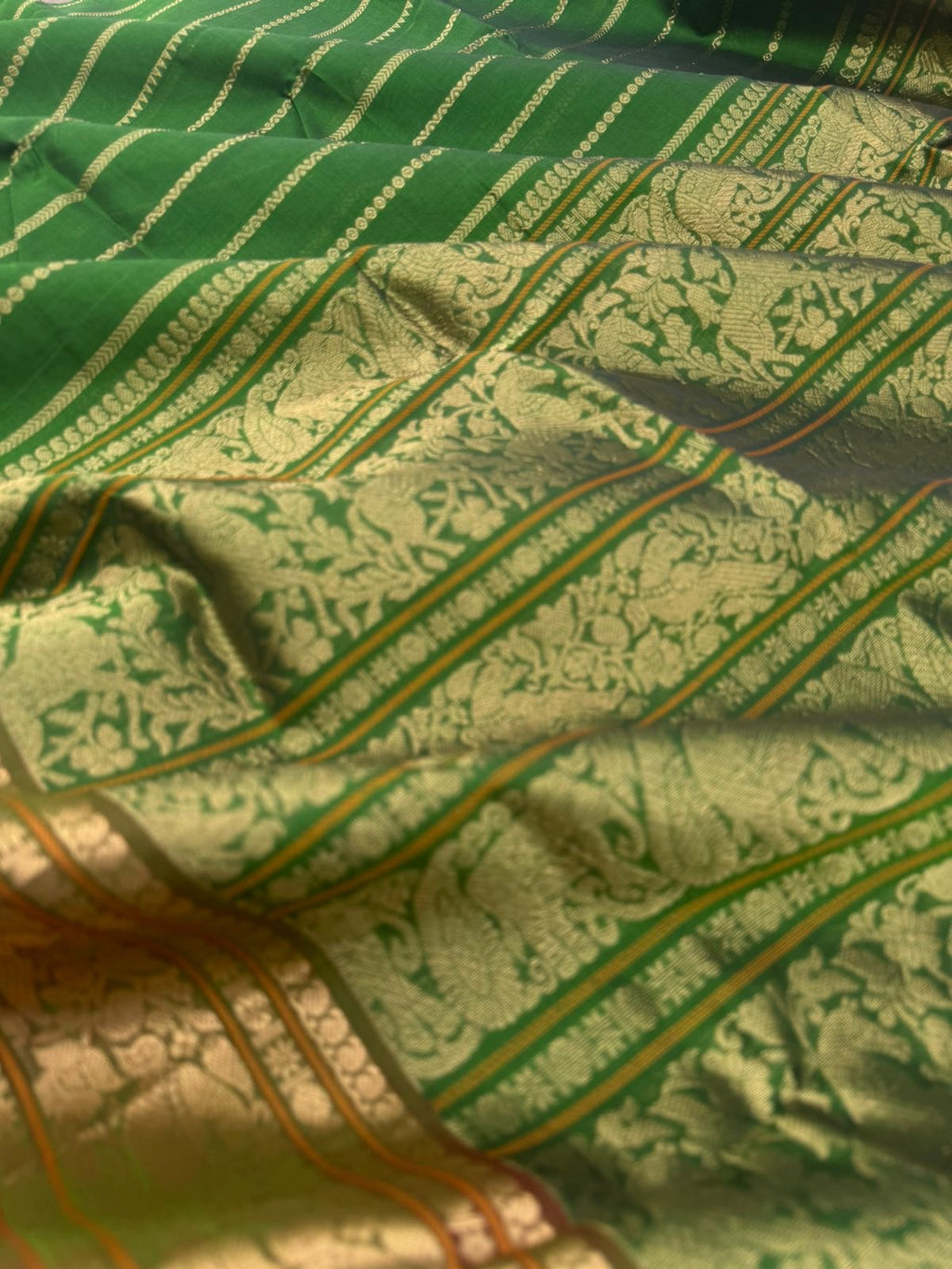 Zari Kissed Silk Cotton - leafy green vertical veldhari