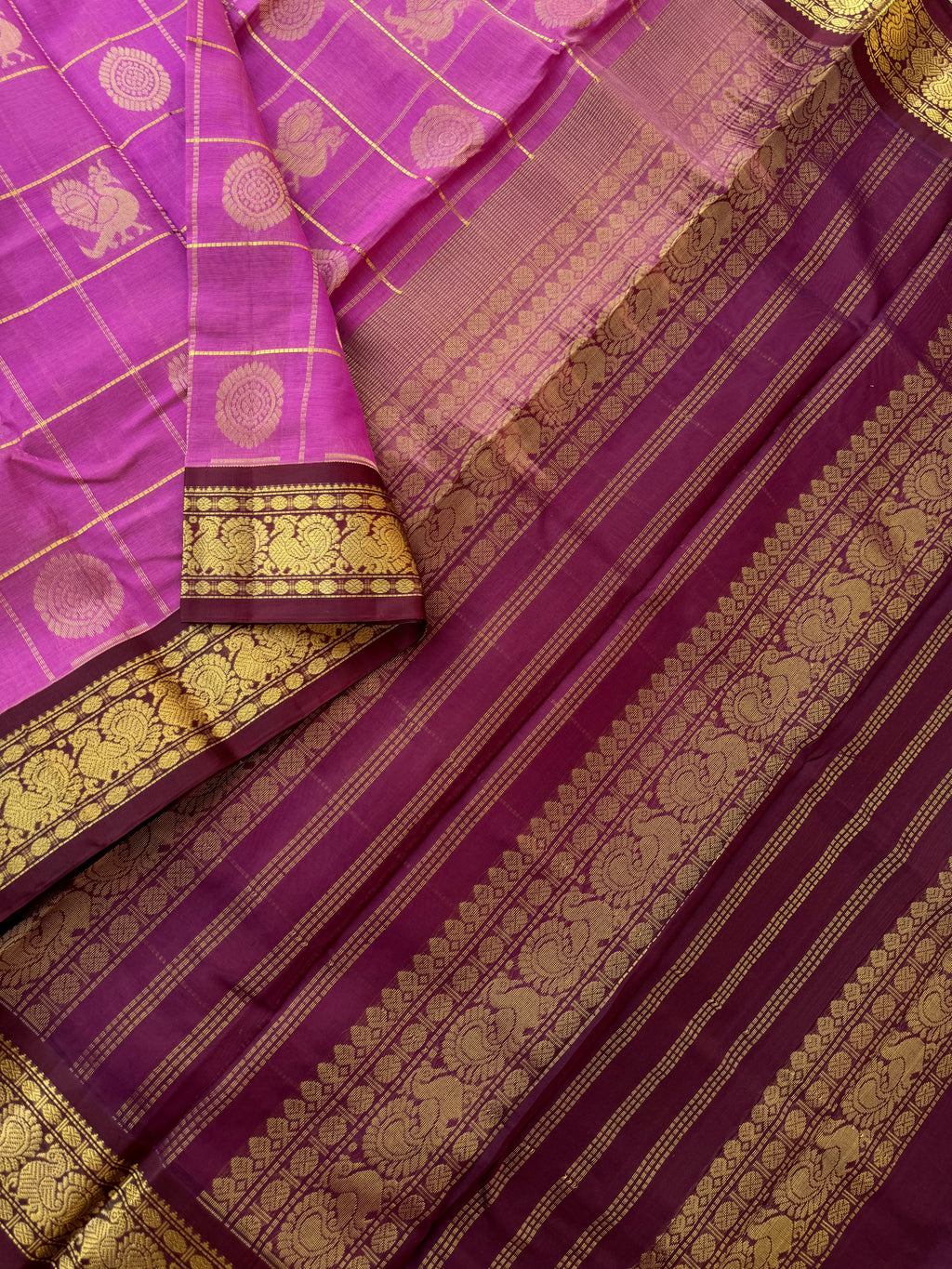 Korvai Silk Cotton - keva short pink Mayil chackaram