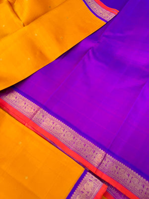 Kamakshi - Heirloom Korvai Kanchivaram - for people who love small borders in a classic vintage mustard and violet combination