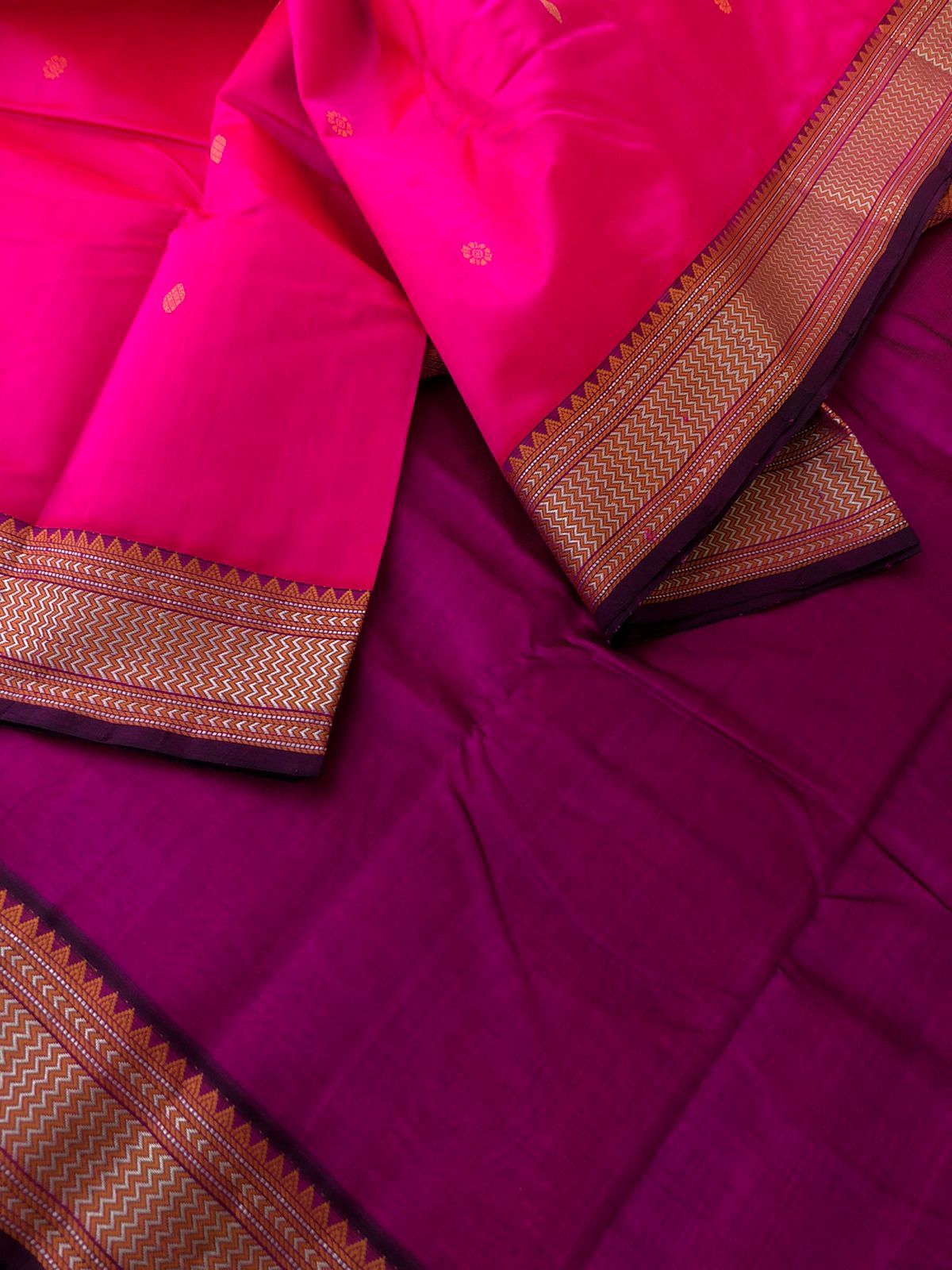 Woven Motifs Silk Cotton - beautiful Indian pink and purple