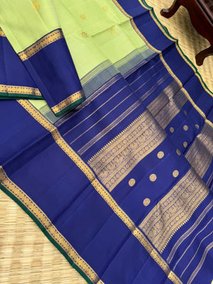 Meenakshi - Heirloom Korvai Kanchivaram - stunning most beautiful pastel pista green and deep ink blue
