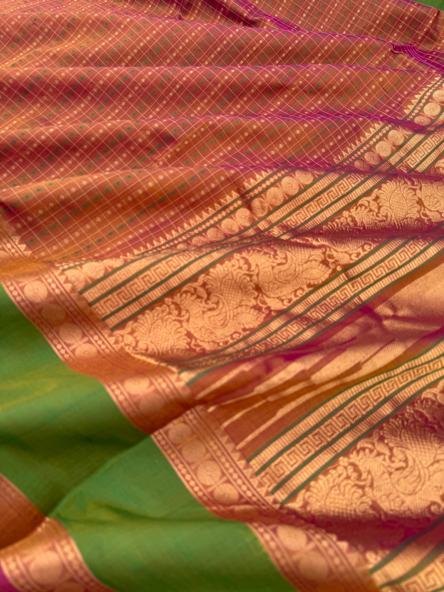 Woven Motifs Silk Cotton - a short dual tome keva pink Lakshadeepam