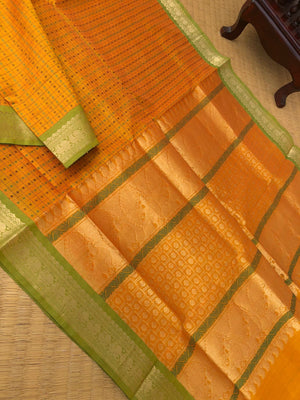 Woven Motifs Silk Cottons - gorgeous mango yellow Lakshadeepam