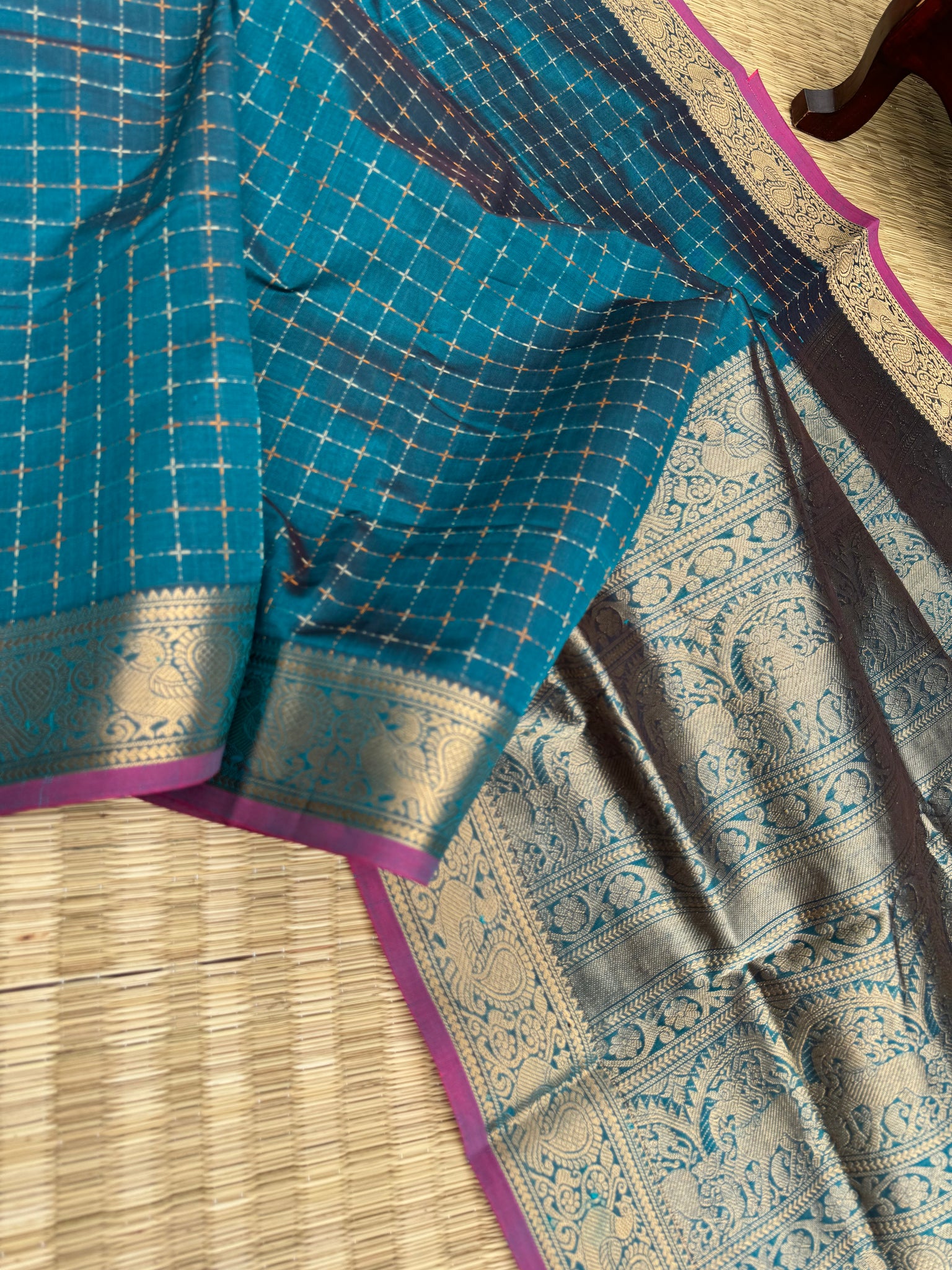 Woven Motifs Silk Cotton - burnt blue pluse buttas