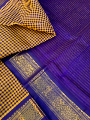 Korvai Silk Cottons - vintage style mustard and blue kottadi kattam