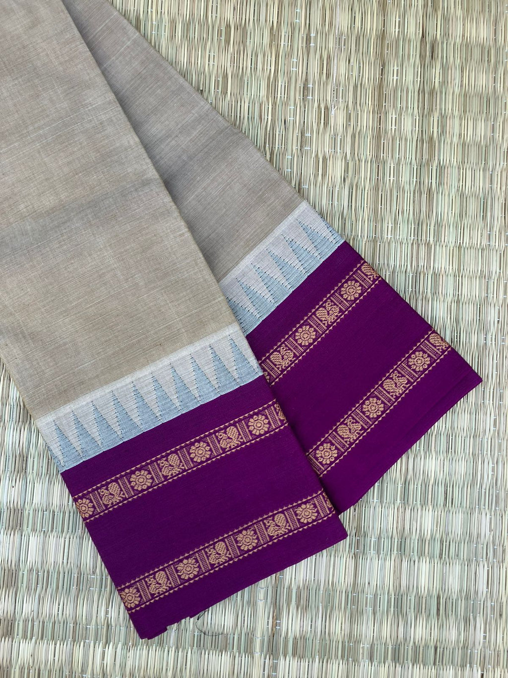 Korvai Stories - greyish beige off white and purple