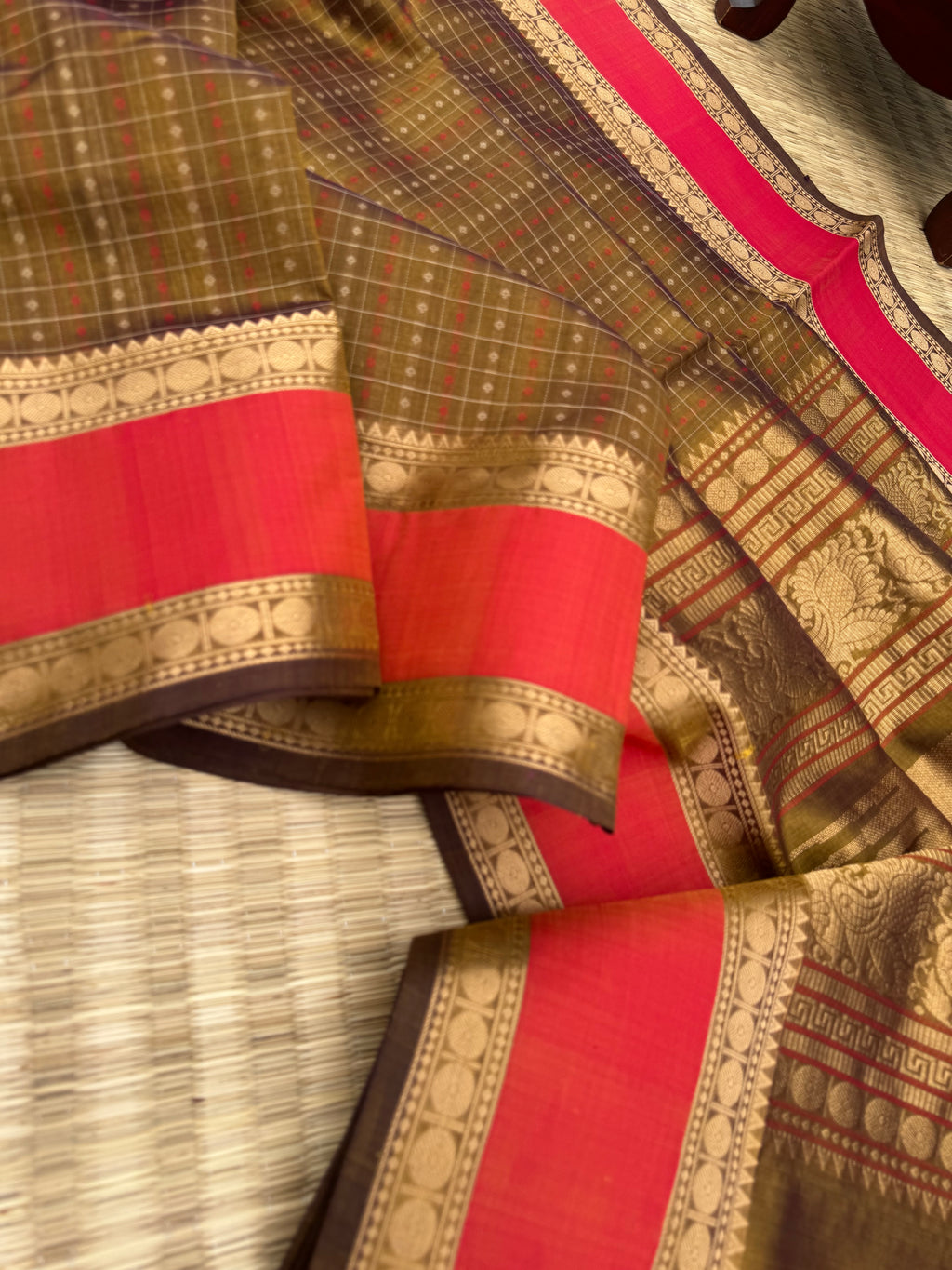 Woven Motifs Silk Cotton - a golden caramel lakshadeepam