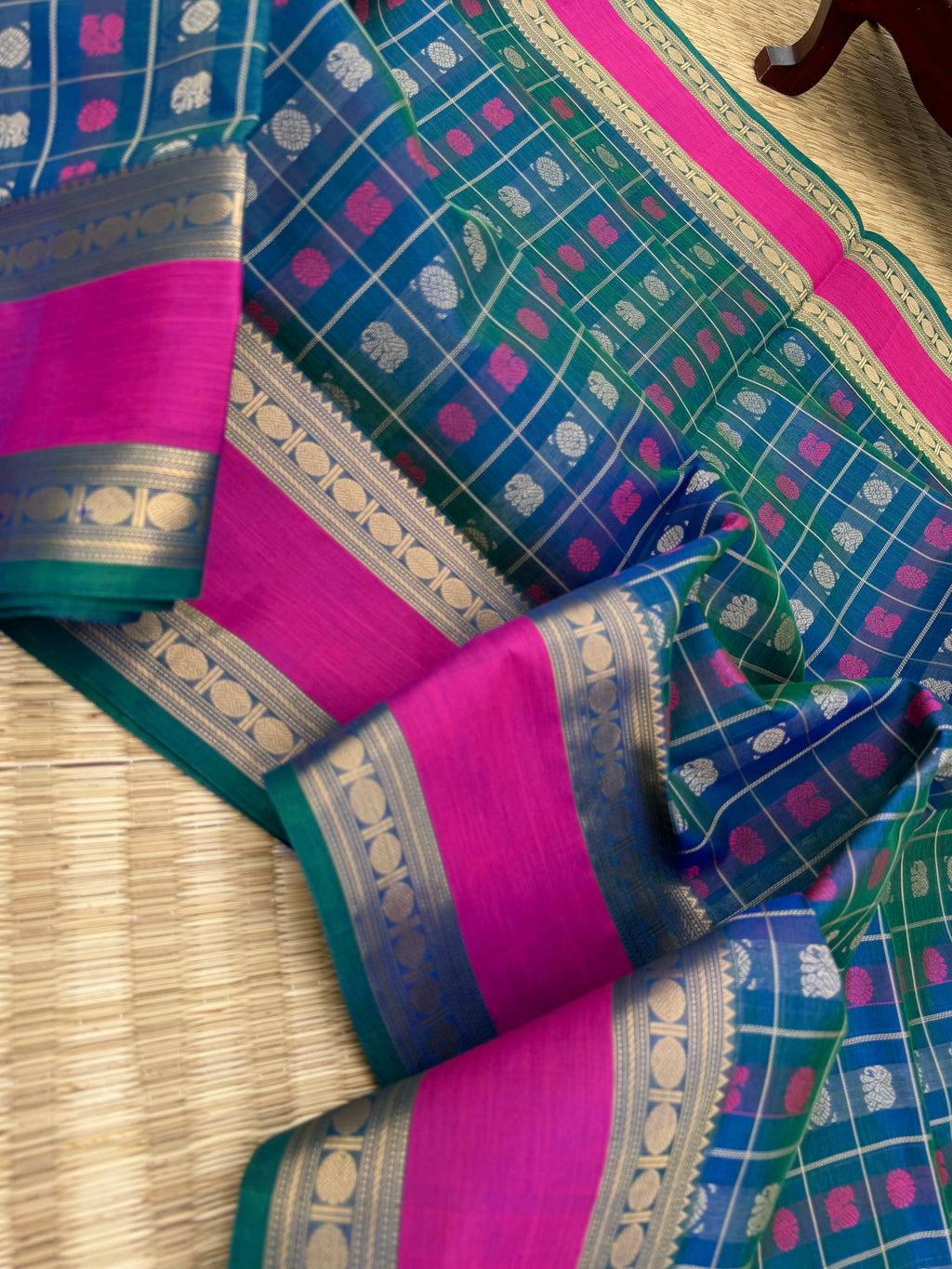 Woven Motifs Silk Cotton - dual tone peacock 1000 buttas