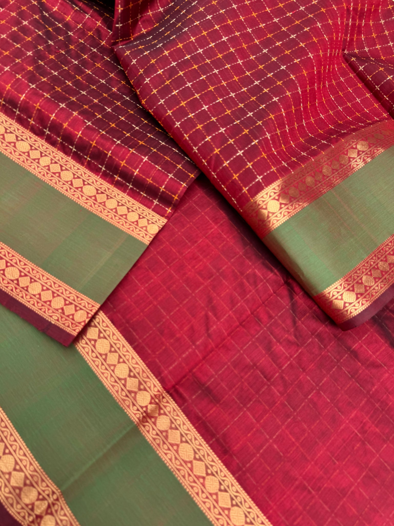 Woven Motifs Silk Cotton - a deep maroon pluse buttas