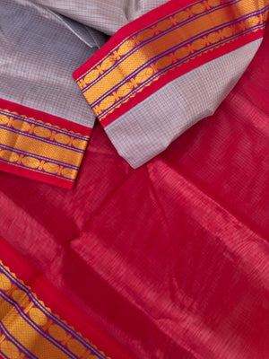 Korvai Silk Cotton - a tone of grey and red podi kattam
