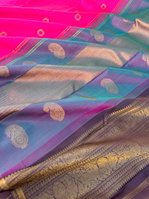 Diwali Edits - Kanchivaram For All Occasions - most gorgeous pink borderless kanchivaram with double pallu concept with butta woven blouse