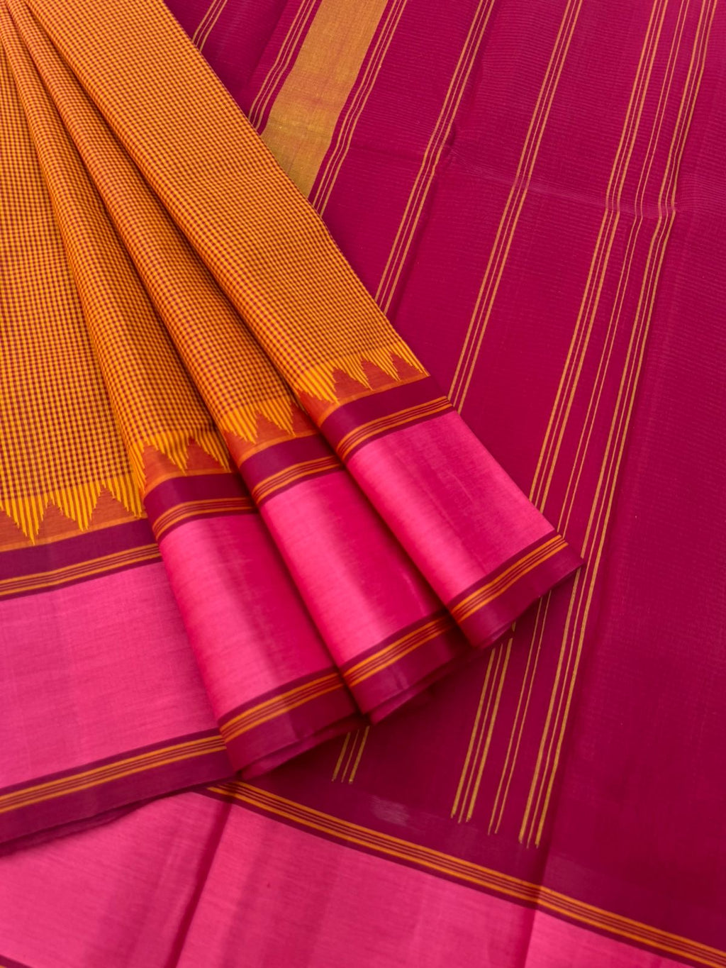 Signature Silk Cotton -mustard and aaraku kasa kasa kattam with burnt pink borders