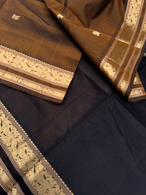 Zari Kissed Silk Cotton - deep dark black and bronze