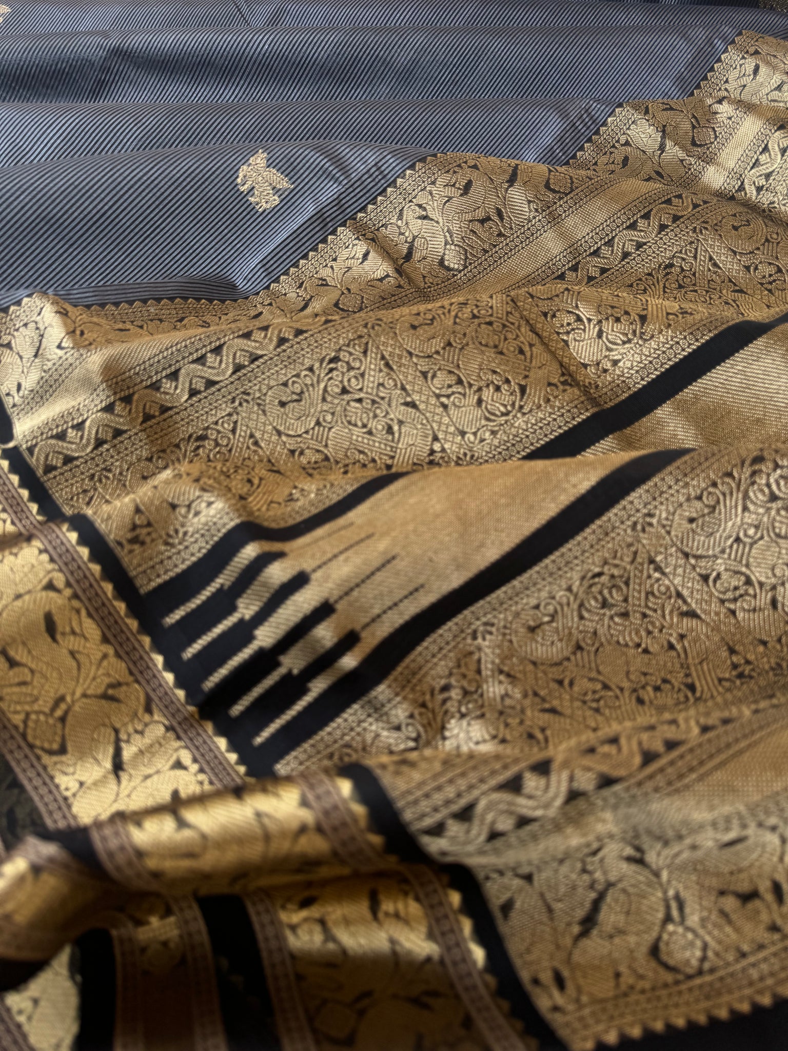 Zari Kissed Silk Cotton - stunning grey and black striped