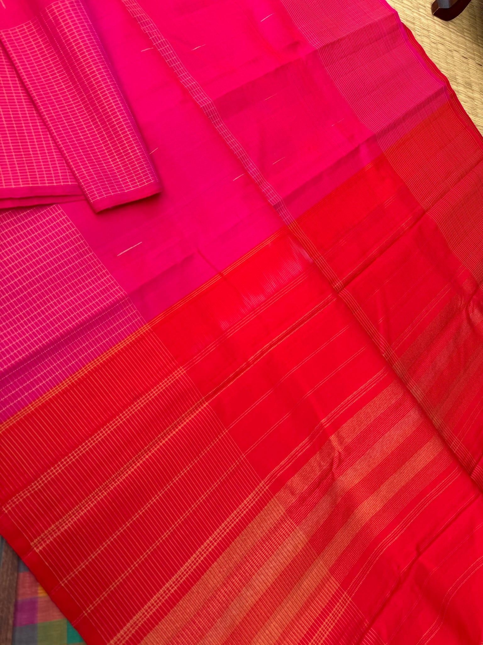 Aadthyayam – The Everyday Kanchivaram - a stunning pink body with red pallu and blouse