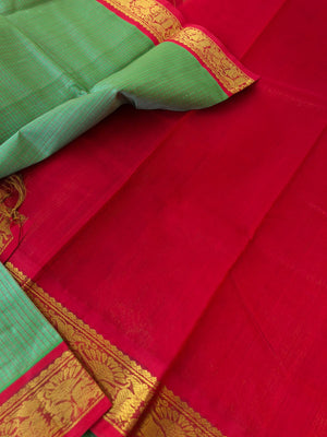 Kattams on Korvai Silk Cotton - pale green and red podi kattam