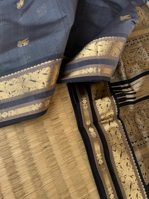Zari Kissed Silk Cotton - stunning grey and black striped
