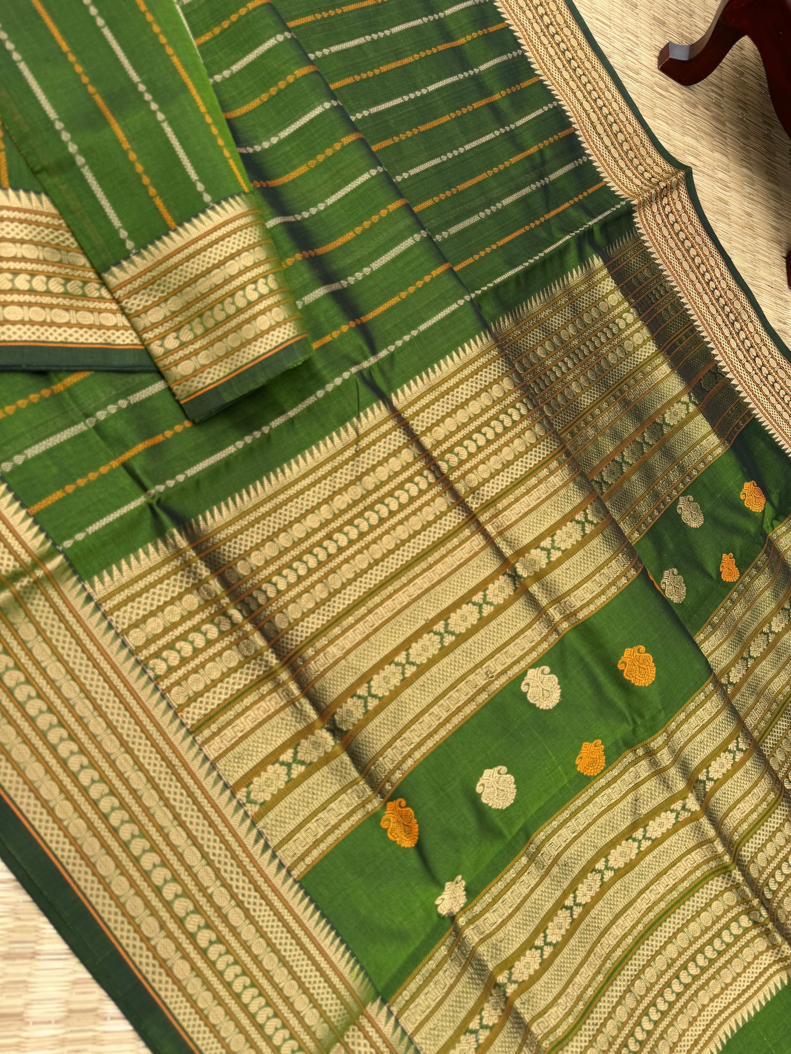 Woven Motifs Silk Cotton - a olive green vertical veldhari