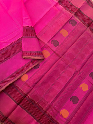 Woven Motifs Silk Cotton - candy pink with buttas woven blouse
