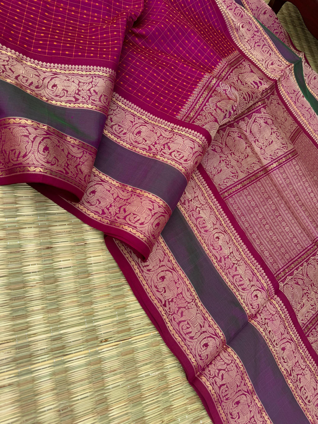 Woven Motifs Silk Cotton - deep dark pink lakshadeepam