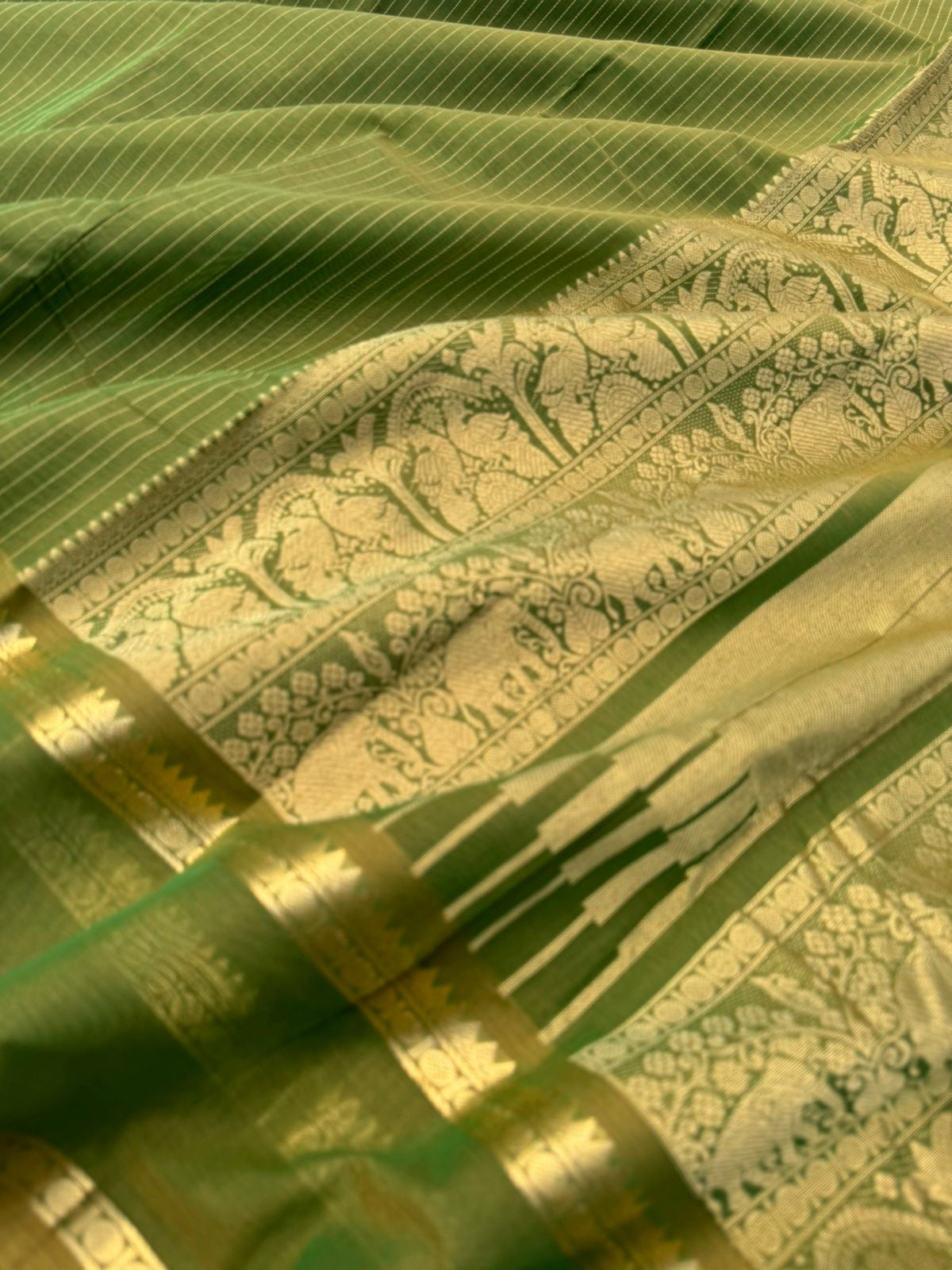 Zari Touched Mangalavastaram - rust mixed green