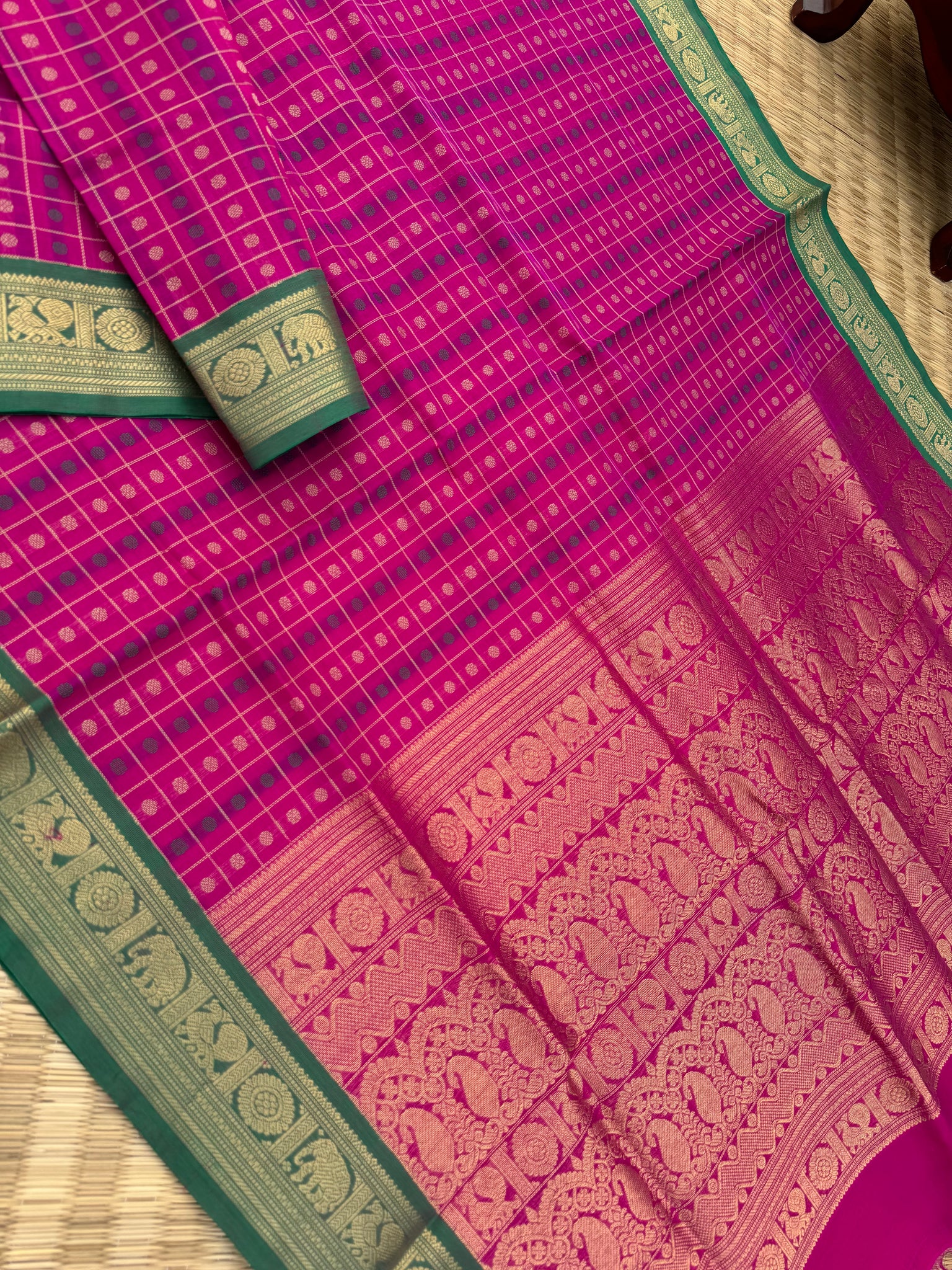 Woven Motifs Silk Cotton - deep pink 1000 kamalam buttas for people who love small borders