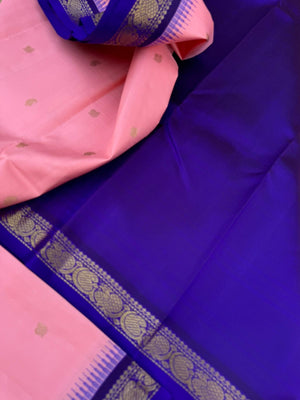 The Korvai Vibes - Authentic Korvai Kanchivaram - a stunning pastel pink and ink blue for people who love small borders