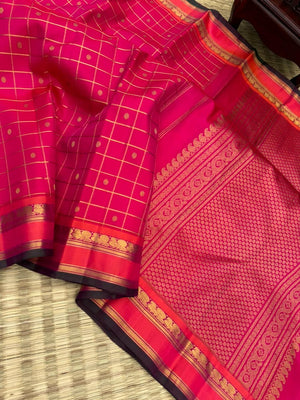 Vintage Ragas on Kanchivaram - a traditional pink with kattam and buttas body with annapakshi woven borders