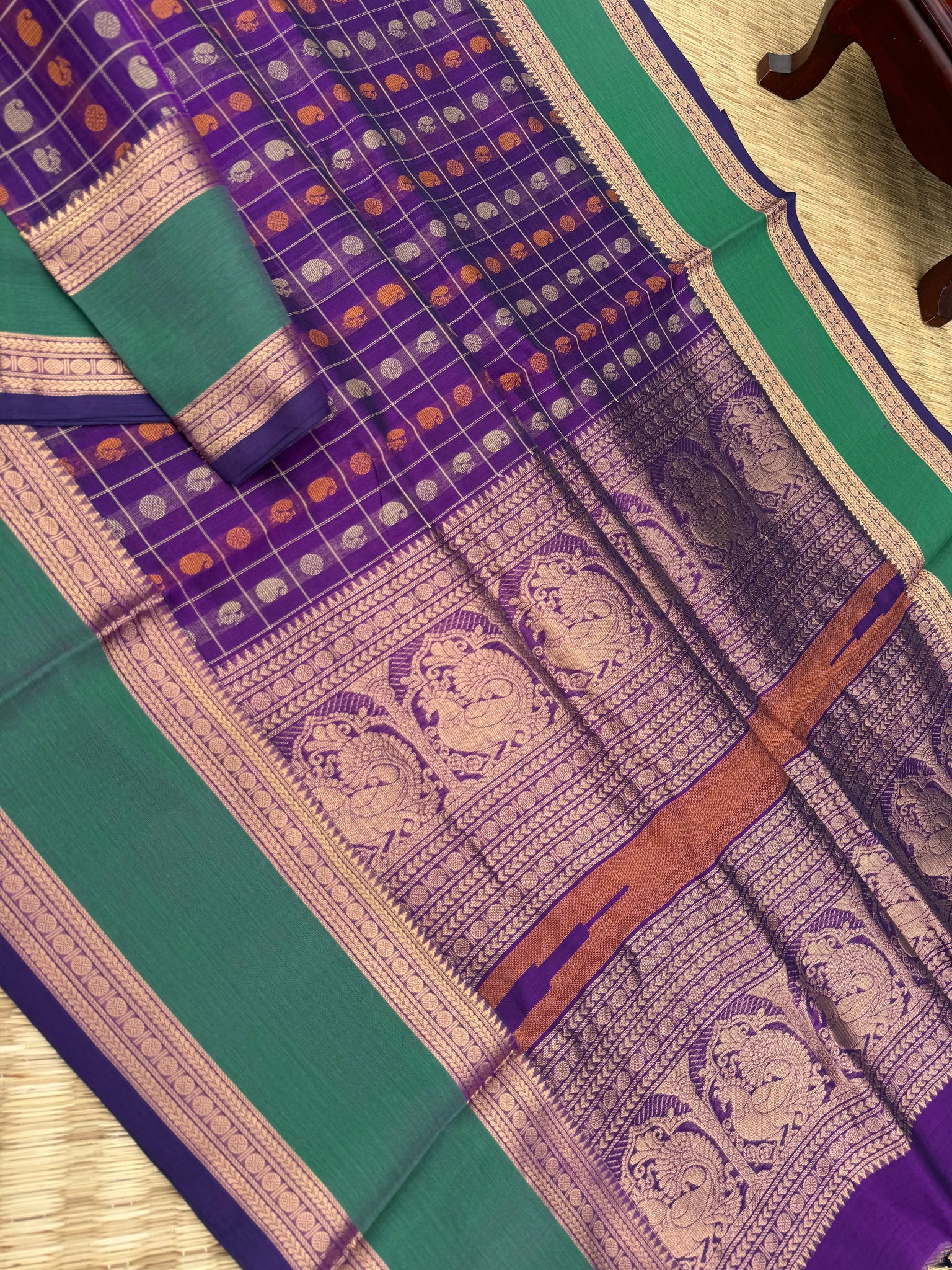 Woven Motifs Silk Cotton - a brinjal purple 1000 buttas