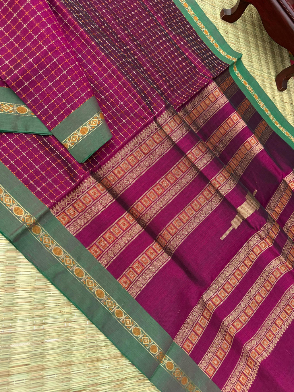 Woven Motifs Silk Cotton - majentha pluse buttas