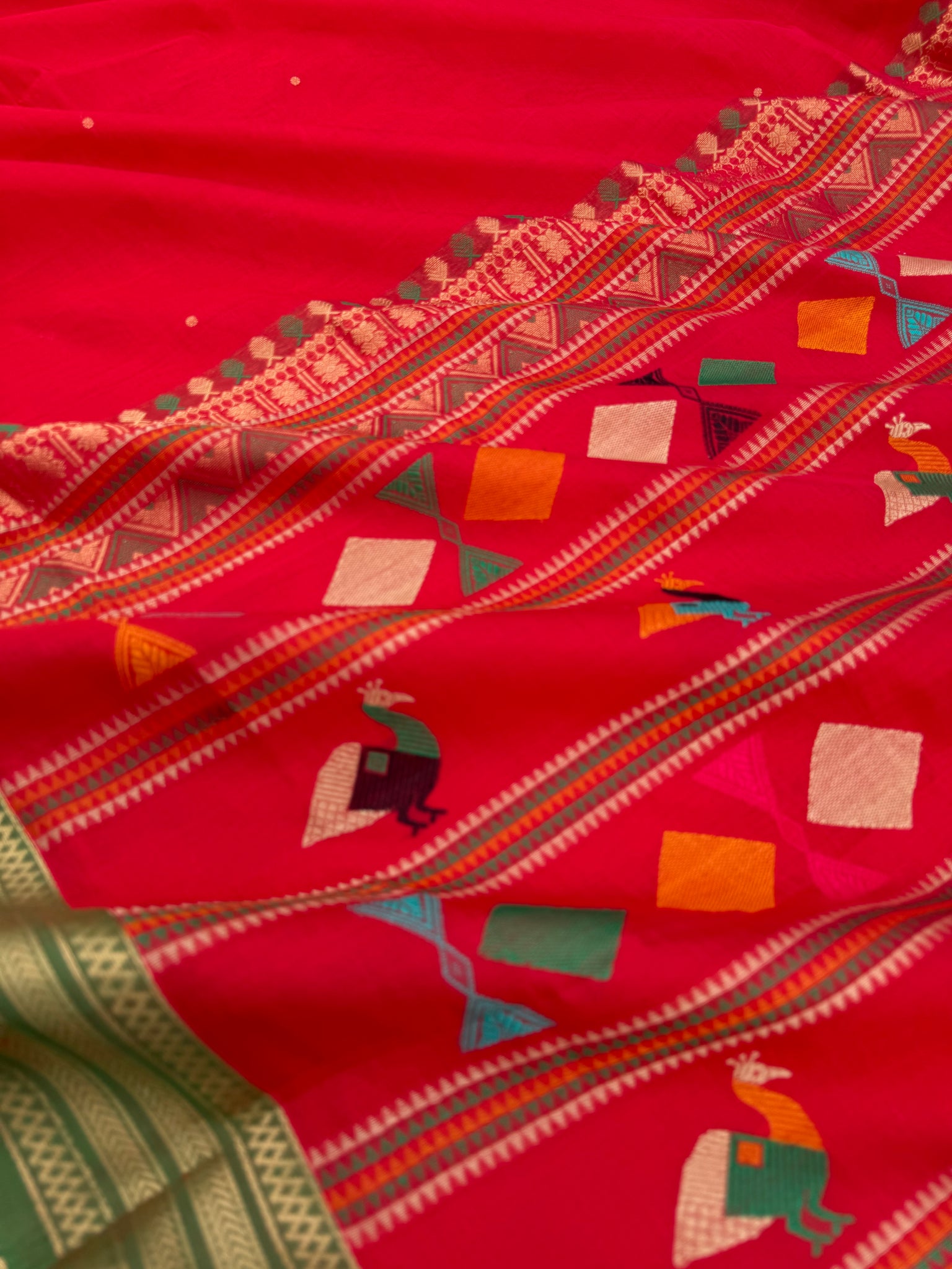 Zari Kissed Silk Cotton - stunning red bomkai